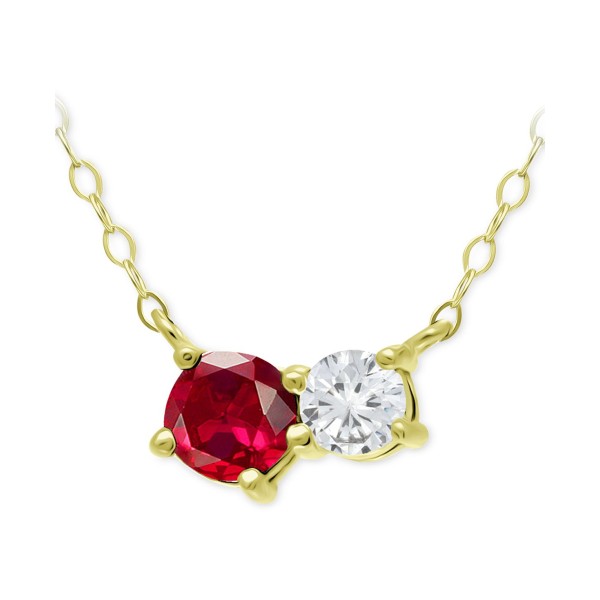 Ruby & Cubic Zirconia Two-Stone Pendant Necklace, 16 Ruby & Cubic Zirconia Two-Stone Pendant Necklace, 16
