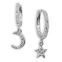 Cubic Zirconia Moon & Star Charm Drop Huggie Hoop Earring in Sterling Silver or 18k Gold Plated Sterling Silver Cubic Zirconia Moon & Star Charm Drop Huggie Hoop Earring in Sterling Silver or 18k Gold Plated Sterling Silver