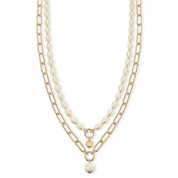Gold-Tone Chain Link & Imitation Pearl Layered Pendant Necklace, 16 Gold-Tone Chain Link & Imitation Pearl Layered Pendant Necklace, 16