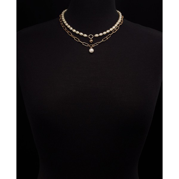 Gold-Tone Chain Link & Imitation Pearl Layered Pendant Necklace, 16 Gold-Tone Chain Link & Imitation Pearl Layered Pendant Necklace, 16