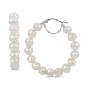 Cultured Freshwater Pearl (5-5-1/2mm) Hoop Earrings in Sterling Silver Cultured Freshwater Pearl (5-5-1/2mm) Hoop Earrings in Sterling Silver