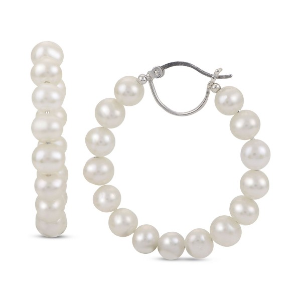 Cultured Freshwater Pearl (5-5-1/2mm) Hoop Earrings in Sterling Silver Cultured Freshwater Pearl (5-5-1/2mm) Hoop Earrings in Sterling Silver