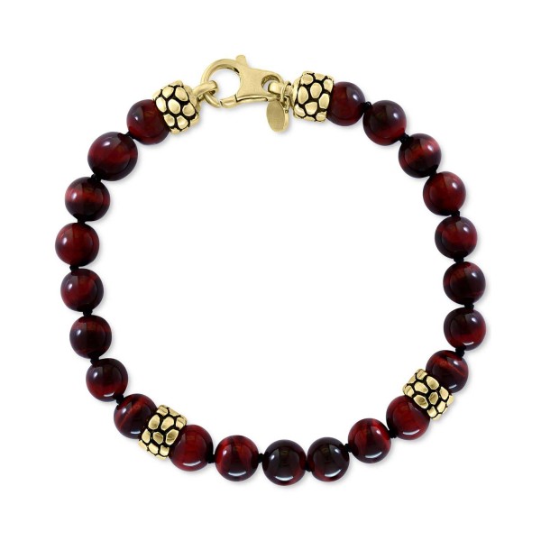 Men's Tiger Eye Bead Bracelet in 18k Gold-Plated Sterling Silver Men's Tiger Eye Bead Bracelet in 18k Gold-Plated Sterling Silver