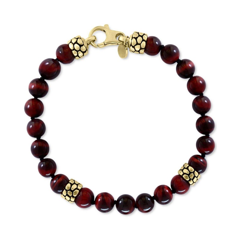 Men's Tiger Eye Bead Bracelet in 18k Gold-Plated Sterling Silver Men's Tiger Eye Bead Bracelet in 18k Gold-Plated Sterling Silver