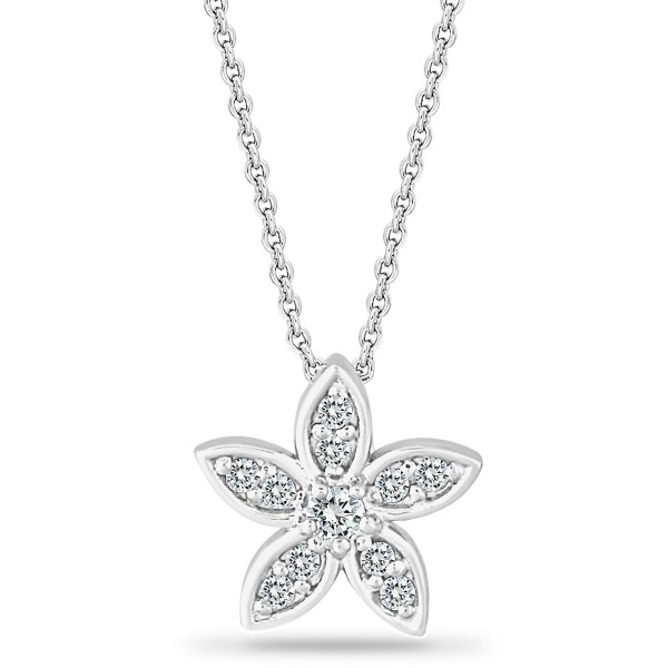 Cubic Zirconia Star Flower Pendant Necklace in Sterling Silver, 16 Cubic Zirconia Star Flower Pendant Necklace in Sterling Silver, 16