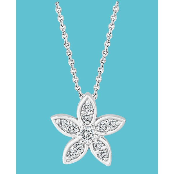 Cubic Zirconia Star Flower Pendant Necklace in Sterling Silver, 16 Cubic Zirconia Star Flower Pendant Necklace in Sterling Silver, 16