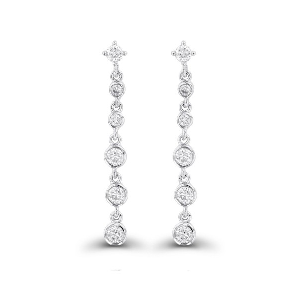 Cubic Zirconia Rhodium Plated Dangling Bezel Set Earrings (Also in 14k Gold Over Silver) Cubic Zirconia Rhodium Plated Dangling Bezel Set Earrings (Also in 14k Gold Over Silver)
