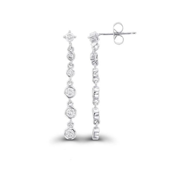 Cubic Zirconia Rhodium Plated Dangling Bezel Set Earrings (Also in 14k Gold Over Silver) Cubic Zirconia Rhodium Plated Dangling Bezel Set Earrings (Also in 14k Gold Over Silver)