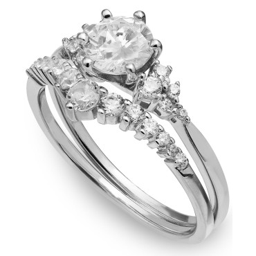 2-Pc. Set Cubic Zirconia Ring & Matching Band in Sterling Silver 2-Pc. Set Cubic Zirconia Ring & Matching Band in Sterling Silver