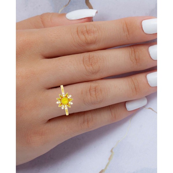 Cubic Zirconia & Hand-Painted Enamel Sun Ring Cubic Zirconia & Hand-Painted Enamel Sun Ring