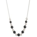 Silver-Tone Black Imitation-Pearl Crystal Frontal Necklace, 16 Silver-Tone Black Imitation-Pearl Crystal Frontal Necklace, 16