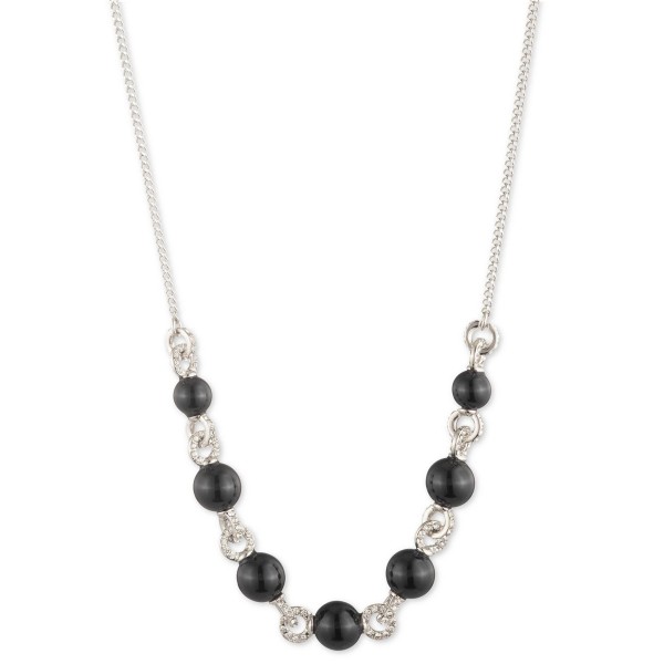 Silver-Tone Black Imitation-Pearl Crystal Frontal Necklace, 16 Silver-Tone Black Imitation-Pearl Crystal Frontal Necklace, 16