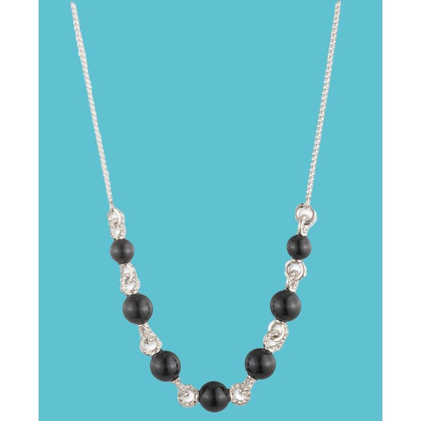 Silver-Tone Black Imitation-Pearl Crystal Frontal Necklace, 16 Silver-Tone Black Imitation-Pearl Crystal Frontal Necklace, 16