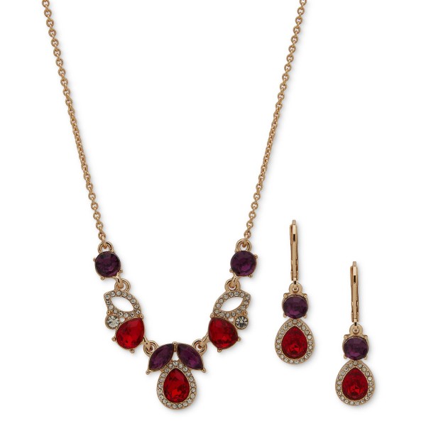 Crystal & Stone Cluster Statement Necklace & Drop Earrings Set Crystal & Stone Cluster Statement Necklace & Drop Earrings Set