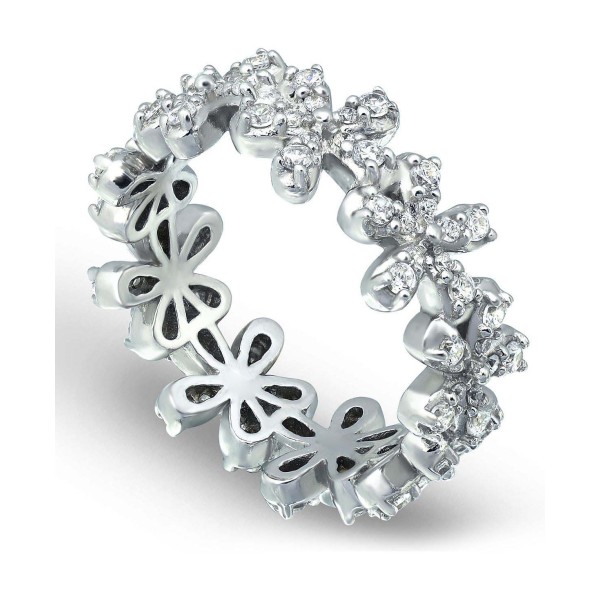 Cubic Zirconia Flower Band Ring in Silver Plate & 18K Gold Plate Cubic Zirconia Flower Band Ring in Silver Plate & 18K Gold Plate
