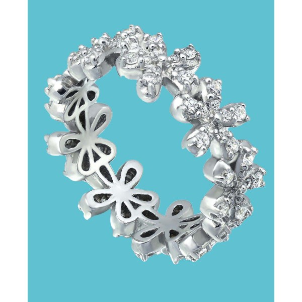 Cubic Zirconia Flower Band Ring in Silver Plate & 18K Gold Plate Cubic Zirconia Flower Band Ring in Silver Plate & 18K Gold Plate