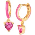 Pink Cubic Zirconia & Pink Enamel Heart Dangle Hoop Earrings in 18k Gold-Plated Sterling Silver Pink Cubic Zirconia & Pink Enamel Heart Dangle Hoop Earrings in 18k Gold-Plated Sterling Silver