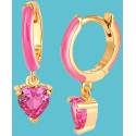 Pink Cubic Zirconia & Pink Enamel Heart Dangle Hoop Earrings in 18k Gold-Plated Sterling Silver Pink Cubic Zirconia & Pink Enamel Heart Dangle Hoop Earrings in 18k Gold-Plated Sterling Silver