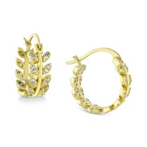 Cubic Zirconia Leaf-Inspired Small Hoop Earrings, 0.5