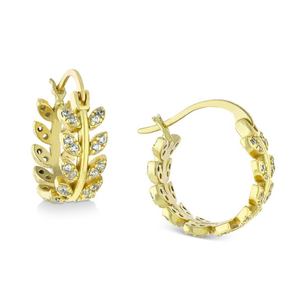 Cubic Zirconia Leaf-Inspired Small Hoop Earrings, 0.5 Cubic Zirconia Leaf-Inspired Small Hoop Earrings, 0.5