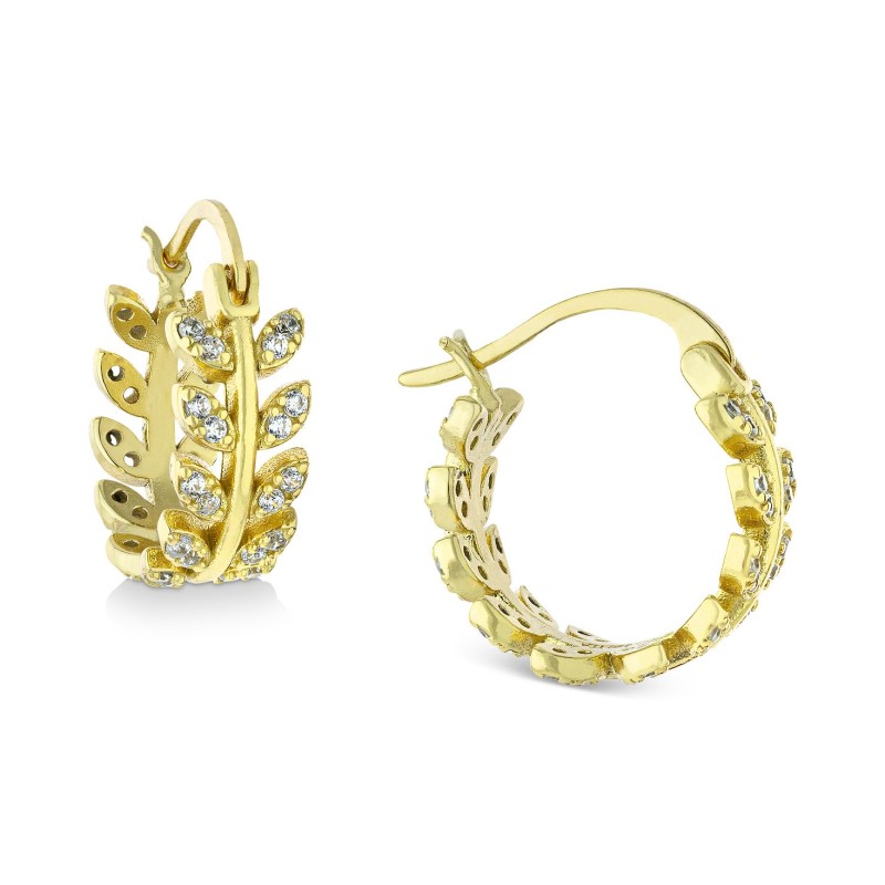 Cubic Zirconia Leaf-Inspired Small Hoop Earrings, 0.5 Cubic Zirconia Leaf-Inspired Small Hoop Earrings, 0.5