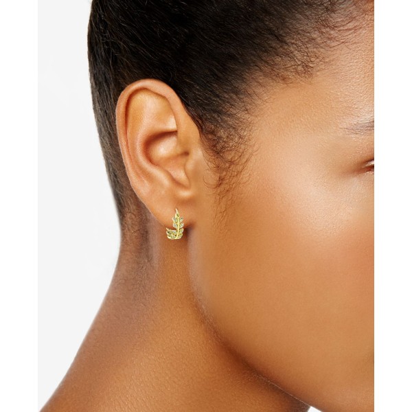 Cubic Zirconia Leaf-Inspired Small Hoop Earrings, 0.5 Cubic Zirconia Leaf-Inspired Small Hoop Earrings, 0.5