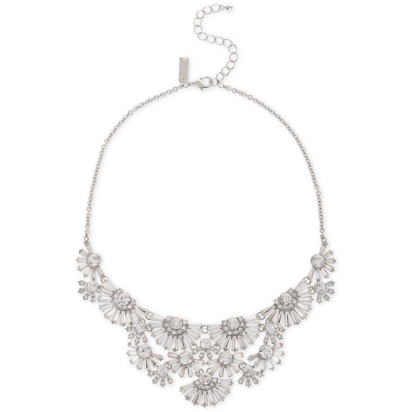 Silver-Tone Mixed Crystal Flower Statement Necklace, 16 Silver-Tone Mixed Crystal Flower Statement Necklace, 16