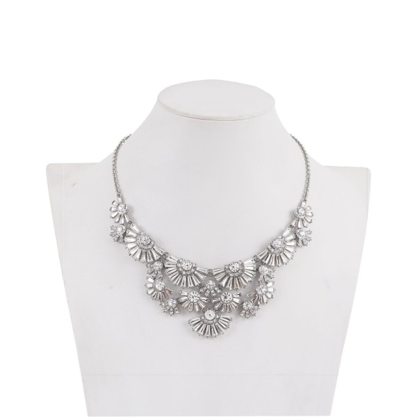 Silver-Tone Mixed Crystal Flower Statement Necklace, 16 Silver-Tone Mixed Crystal Flower Statement Necklace, 16