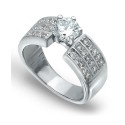 Cubic Zirconia 3 Row Band Ring with Round Prong Set Stone in Silver Plate Cubic Zirconia 3 Row Band Ring with Round Prong Set Stone in Silver Plate