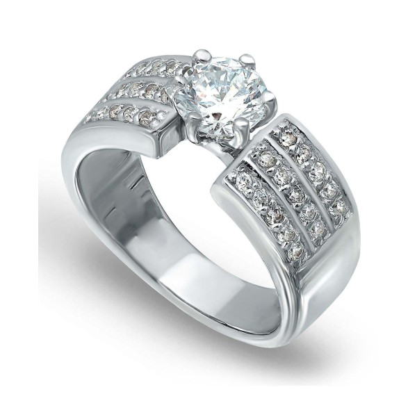 Cubic Zirconia 3 Row Band Ring with Round Prong Set Stone in Silver Plate Cubic Zirconia 3 Row Band Ring with Round Prong Set Stone in Silver Plate
