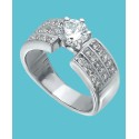 Cubic Zirconia 3 Row Band Ring with Round Prong Set Stone in Silver Plate Cubic Zirconia 3 Row Band Ring with Round Prong Set Stone in Silver Plate