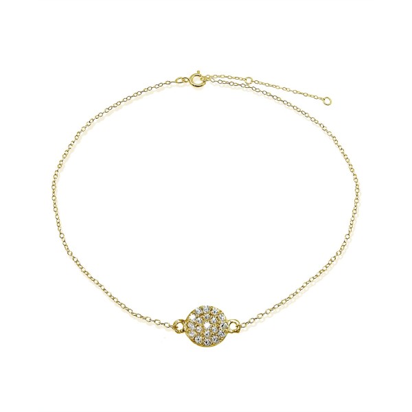 Cubic Zirconia Pavé Disc Ankle Bracelet in Sterling Silver or 18K Gold-Plated Sterling Silver Cubic Zirconia Pavé Disc Ankle Bracelet in Sterling Silver or 18K Gold-Plated Sterling Silver