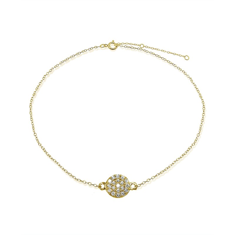 Cubic Zirconia Pavé Disc Ankle Bracelet in Sterling Silver or 18K Gold-Plated Sterling Silver Cubic Zirconia Pavé Disc Ankle Bracelet in Sterling Silver or 18K Gold-Plated Sterling Silver