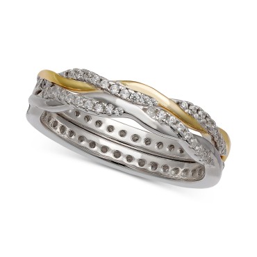 2-Pc. Set Cubic Zirconia Twisted Stack Bands in Sterling Silver & 14k Gold-Plate 2-Pc. Set Cubic Zirconia Twisted Stack Bands in Sterling Silver & 14k Gold-Plate