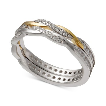 2-Pc. Set Cubic Zirconia Twisted Stack Bands in Sterling Silver & 14k Gold-Plate 2-Pc. Set Cubic Zirconia Twisted Stack Bands in Sterling Silver & 14k Gold-Plate