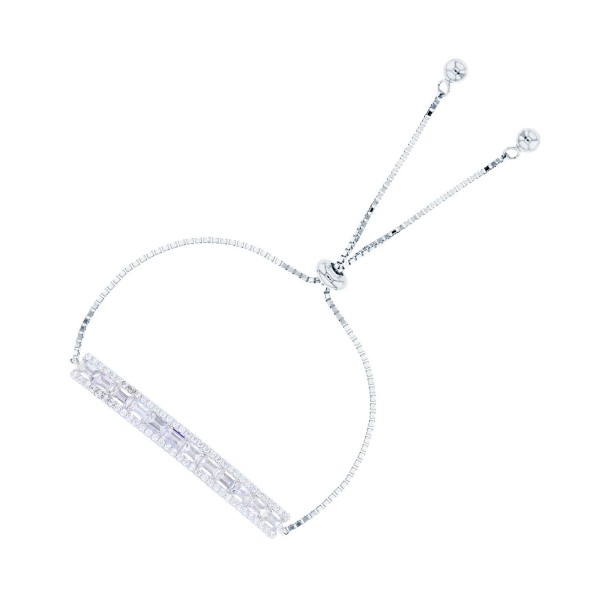 Cubic Zirconia Round and Baguette Bar Adjustable Bracelet in Sterling Silver Cubic Zirconia Round and Baguette Bar Adjustable Bracelet in Sterling Silver