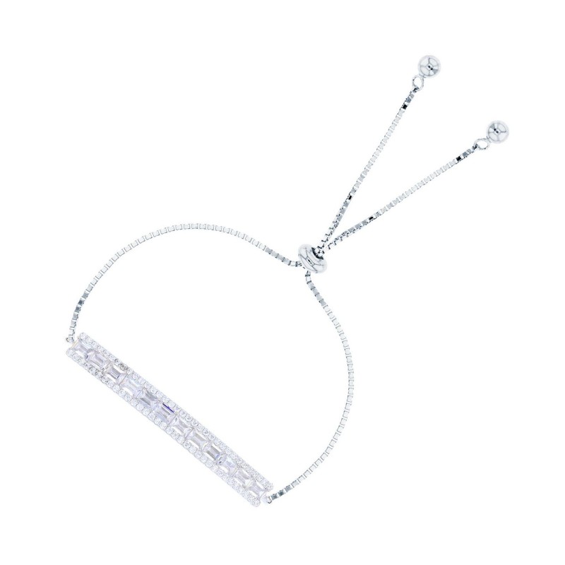 Cubic Zirconia Round and Baguette Bar Adjustable Bracelet in Sterling Silver Cubic Zirconia Round and Baguette Bar Adjustable Bracelet in Sterling Silver