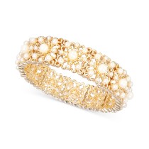 Gold-Tone Imitation Pearl Flower Stretch Bracelet Gold-Tone Imitation Pearl Flower Stretch Bracelet