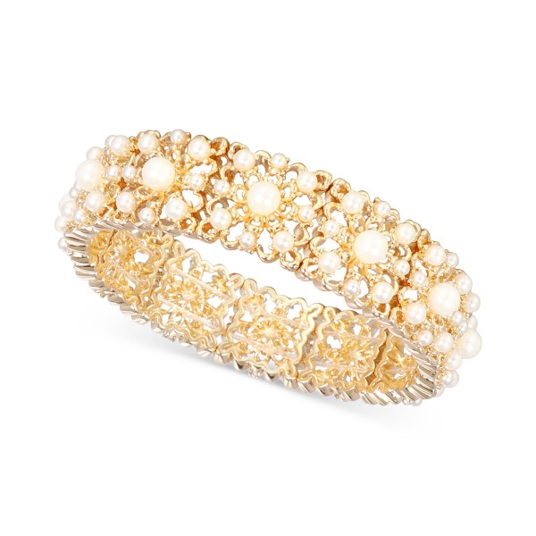 Gold-Tone Imitation Pearl Flower Stretch Bracelet Gold-Tone Imitation Pearl Flower Stretch Bracelet