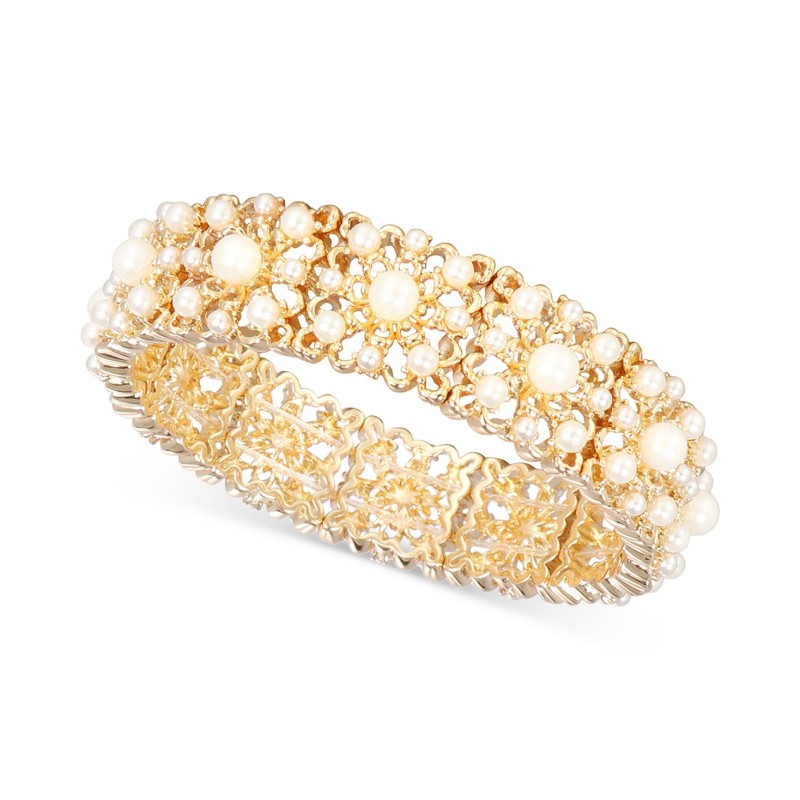 Gold-Tone Imitation Pearl Flower Stretch Bracelet Gold-Tone Imitation Pearl Flower Stretch Bracelet