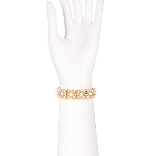 Gold-Tone Imitation Pearl Flower Stretch Bracelet Gold-Tone Imitation Pearl Flower Stretch Bracelet
