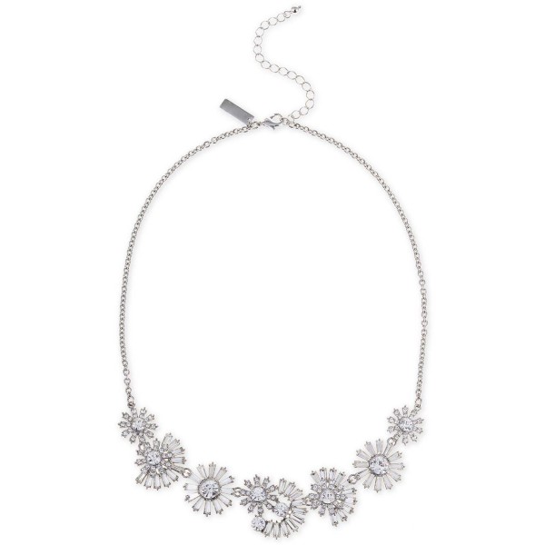 Silver-Tone Mixed Crystal Flower Statement Necklace, 18 Silver-Tone Mixed Crystal Flower Statement Necklace, 18