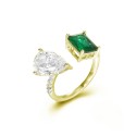Cubic Zirconia in 14K Gold Over Sterling Silver Radiant and Pear Fashion Ring Cubic Zirconia in 14K Gold Over Sterling Silver Radiant and Pear Fashion Ring