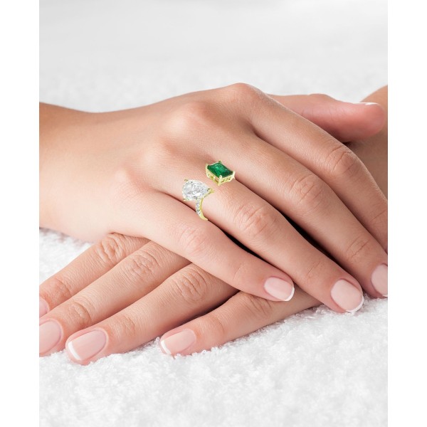 Cubic Zirconia in 14K Gold Over Sterling Silver Radiant and Pear Fashion Ring Cubic Zirconia in 14K Gold Over Sterling Silver Radiant and Pear Fashion Ring