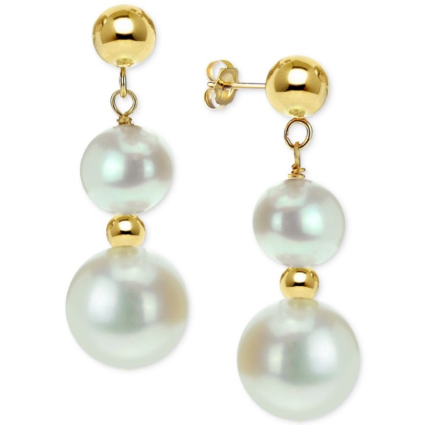 Cultured Freshwater Pearl Dangle Drop Earrings (5 & 9mm) in 14k Gold Cultured Freshwater Pearl Dangle Drop Earrings (5 & 9mm) in 14k Gold
