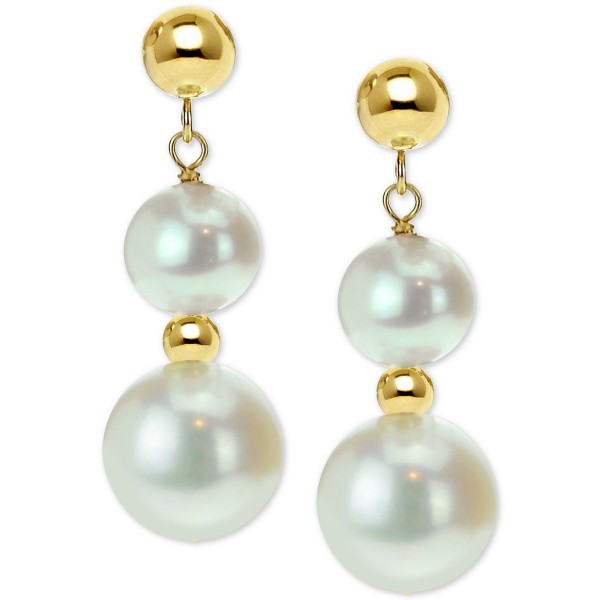 Cultured Freshwater Pearl Dangle Drop Earrings (5 & 9mm) in 14k Gold Cultured Freshwater Pearl Dangle Drop Earrings (5 & 9mm) in 14k Gold