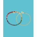 Multi Color Bead and 14K Gold Plated Bracelet Set, 2 Pieces Multi Color Bead and 14K Gold Plated Bracelet Set, 2 Pieces
