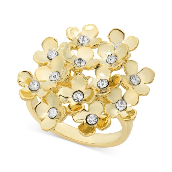 Gold-Tone Pavé Flower Cluster Statement Ring Gold-Tone Pavé Flower Cluster Statement Ring