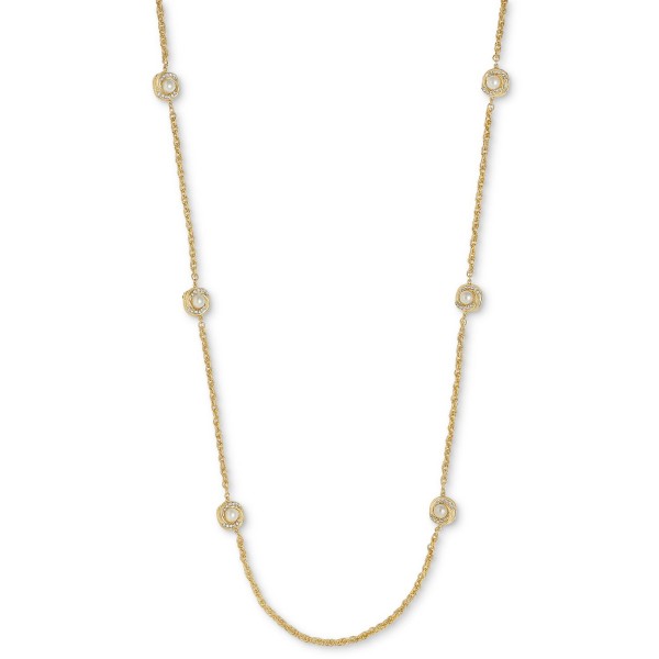 Gold-Tone Pavé & Imitation Pearl Station Necklace, 42 Gold-Tone Pavé & Imitation Pearl Station Necklace, 42
