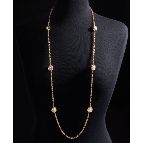 Gold-Tone Pavé & Imitation Pearl Station Necklace, 42 Gold-Tone Pavé & Imitation Pearl Station Necklace, 42